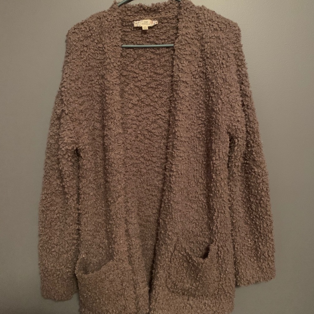 Tan Popcorn Sweater Cardigan